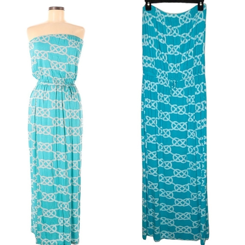 Macbeth Collection blue strapless maxi dress. Size L